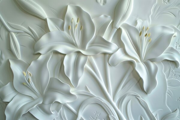 Fototapet Floare albă sculptată pe un perete, Fototapet flori 3D, Fototapet populare, w01434v1 - Tapeko.ro
