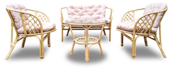 Set mobilier gradina, Bahama ratan natural, 4 piese, 4 locuri, culoare Choco Brown