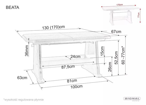 Masa extensibila BEATA, stejar sonoma, lemn de fag, 130/170x67x60/77 c