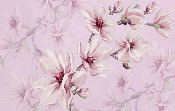 Fototapet Magnolii înflorite pe fundal roz, Populare fototapet, Populare fototapet, w00982 - Muralas.ro