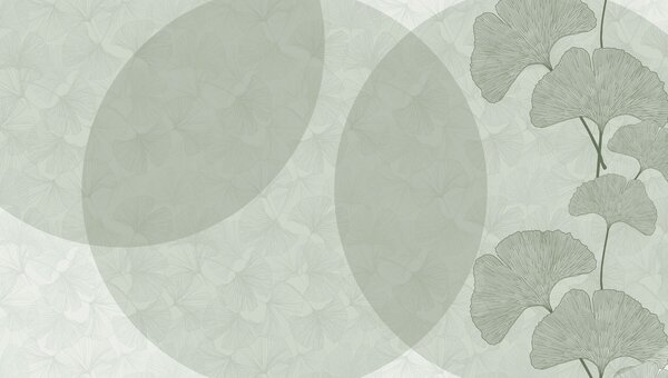Tapet Frunze mari de ginkgo și geometrie de culoare verde, Fototapet 3D, Fototapet 3D Frunze, w01465v2 : Uwalls.ro