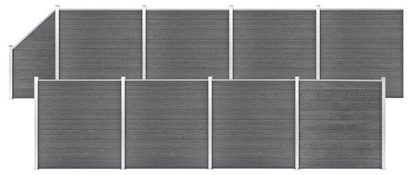 Set panouri gard, 2 pătrate + 1 oblic, gri, 1484 x 186 cm, WPC