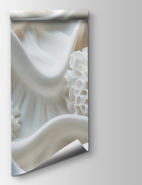 Fototapet Țesătură albă cu bile albe, Fototapet flori 3D, Fototapet populare, w01475 - Tapeko.ro