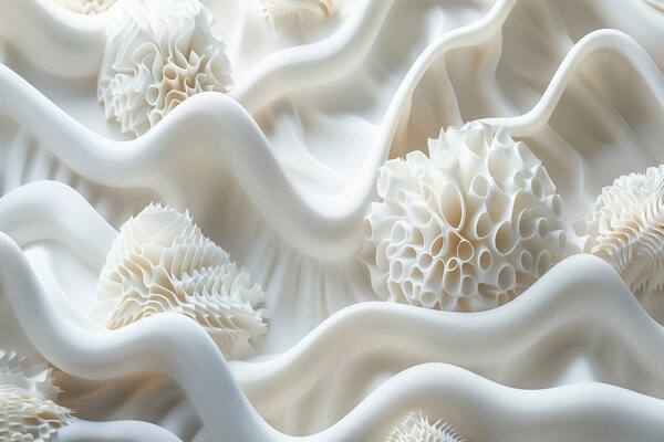 Tapet Fundal abstract ondulat de forme albe în stil 3D, Fototapet 3D, Fototapet 3D Flori, w01475 : Uwalls.ro