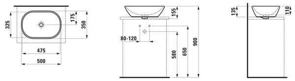 Laufen Lua lavoar 50x35 cm ovale de blat alb luciu H8120830001091