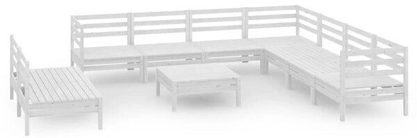 Set mobilier de grădină, 10 piese, alb, lemn masiv de pin