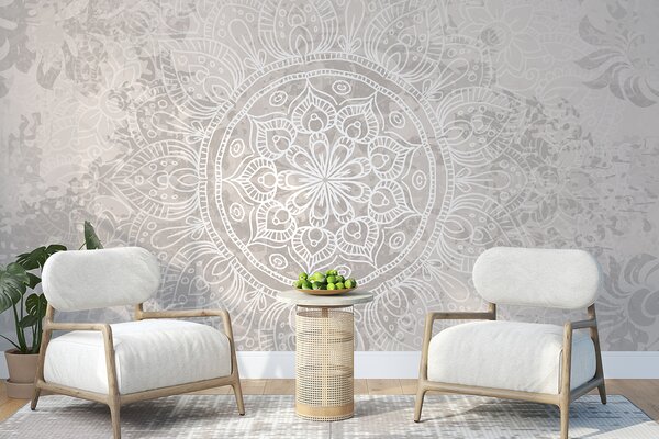 Fototapet Mandala albă și gri, Fototapet designer, Fototapet populare, w08246 - Tapeko.ro