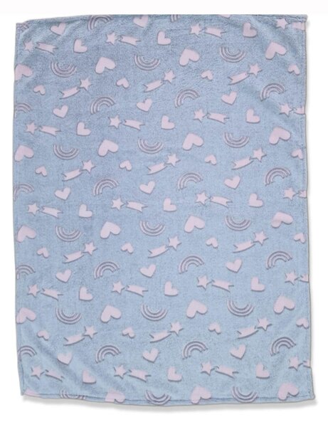 Paturica bebe pufoasa si fosforescenta Kidizi Hearts and Rainbows 100x75 cm