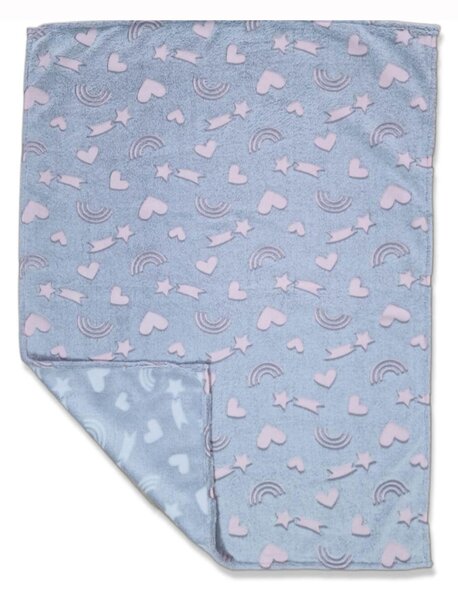 Paturica bebe pufoasa si fosforescenta Kidizi Hearts and Rainbows 100x75 cm