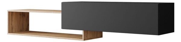 Comodă TV Pinos, Stejar Wotan, Negru, PAL laminat, 48x210x35cm, 29 kg