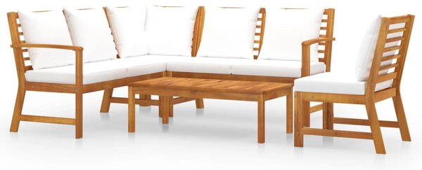 Set mobilier de grădină cu perne crem, 5 piese, lemn de acacia