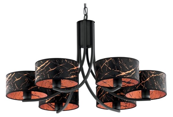 Jupiter 2108- Candelabru pe lanț ARTHUR 6xE27/15W/230V negru/portocaliu/decor marmură