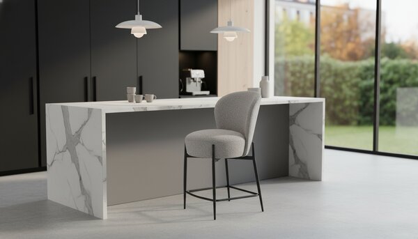 Scaun bar H126, gri/negru, stofa/metal, 57x61x95 cm