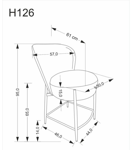 Scaun bar H126, gri/negru, stofa/metal, 57x61x95 cm
