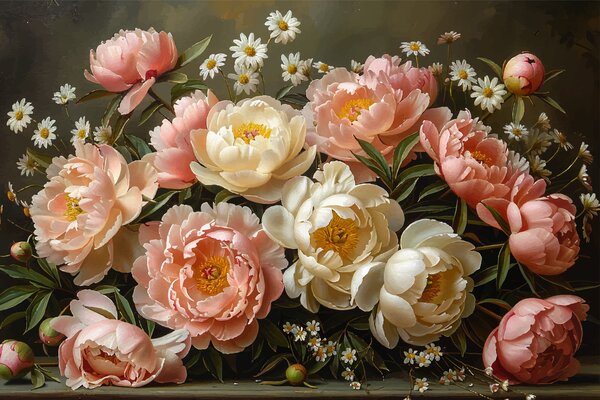 Fototapet Buchet de flori roz și albe, Fototapet natură, Fototapet populare, w01513 - Tapeko.ro