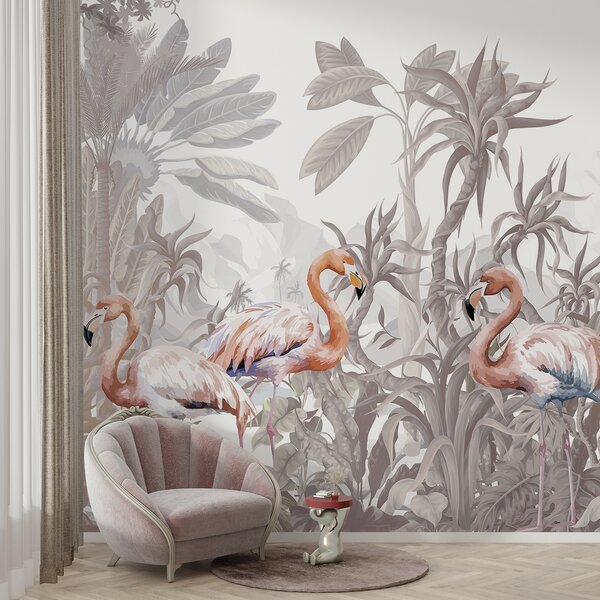 Fototapet Grup de flamingo într-o pădure, Fototapet animale, Fototapet populare, w08250 - Tapeko.ro