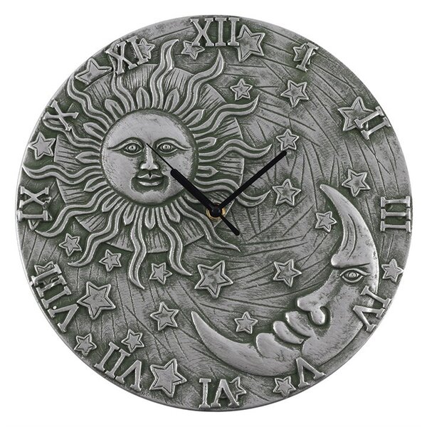 Ceas de perete din teracota Soare, Luna si Stele - argintiu