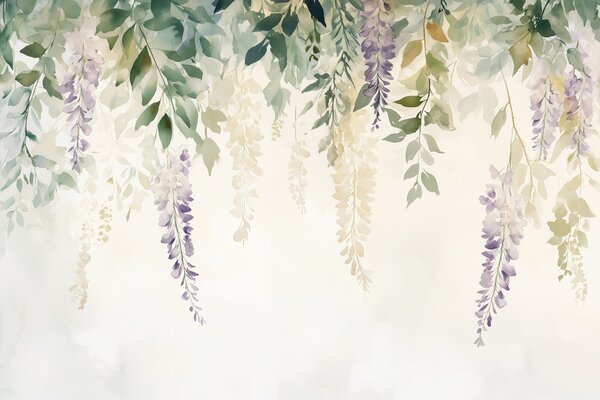 Tapet Wisteria ornament floral, floral, acuarelă, culori naturale, Fototapet Flori, w01545 : Uwalls.ro