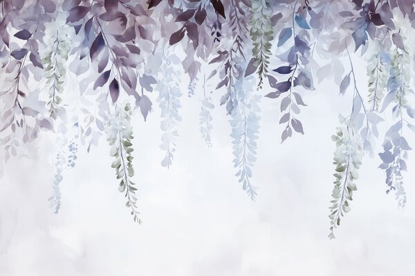 Tapet Wisteria floare ornament, florale, acuarelă, albastru și violet culori, Fototapet Flori, w01545v1 : Uwalls.ro