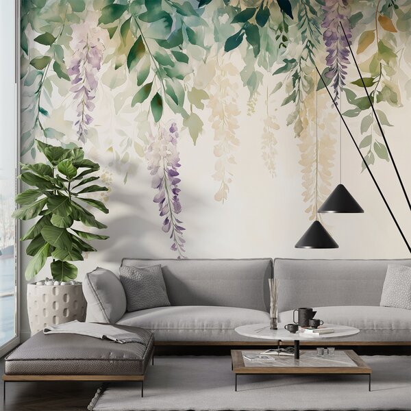 Tapet Wisteria ornament floral, floral, acuarelă, culori naturale, Fototapet Flori, w01545 : Uwalls.ro