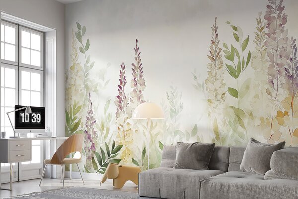 Fototapet Pictura de flori și frunze, Fototapet natură, Fototapet populare, w01562 - Tapeko.ro