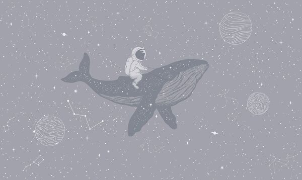 Tapet Astronaut și balenă magică în spațiu, Fototapet Marea, w08298 : Uwalls.ro