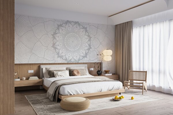 Tapet Mandala rotundă, tapet pentru spațiul de yoga sau pentru a armoniza spațiul personal. Mandala de, Fototapet Designer, w01088v2 : Uwalls.ro