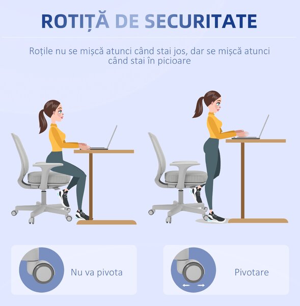 Vinsetto Scaun de Birou Rabatabil cu Inaltime Reglabila, Scaun Ergonomic si Tesatura Respirabila cu 5 Roti 55x48x82.5-94.5 cm, Gri