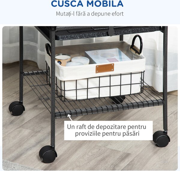 PawHut Colivie pentru Perusi cu 2 Stinghii de Lemn si Scara Acuita, Cusca pentru Pasari din Otel cu Intrari Multiple, 62.5x62.5x156 cm, Gri