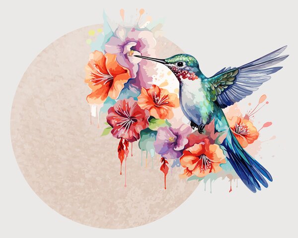 Fototapet Pasăre colibri zboară peste flori, Fototapet păsări, Fototapet populare, w01528 - Tapeko.ro