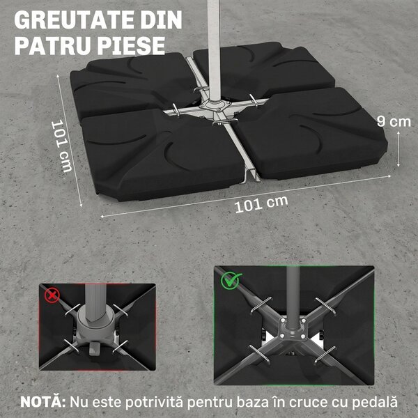 Outsunny Set 4 Baze Umbrelă Grădină din Plastic HDPE, Rezistente la Apă/Nisip, 103x103x8.3 cm, Negru | Aosom Romania