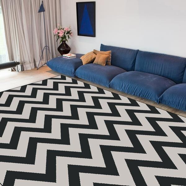 Covor Black White 18001-900, Marime 160 x 230 cm, Alb, Negru, Inaltime Fir 8 mm, Antialergic, Polipropilena, Living, Dormitor, Sufragerie, Birou 160