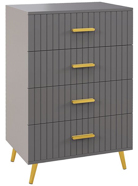 HOMCOM Comodă Modernă cu 4 Sertare, Unitate Sertar Depozitare cu Picioare din Aluminiu, 60x40x90 cm, Gri Închis