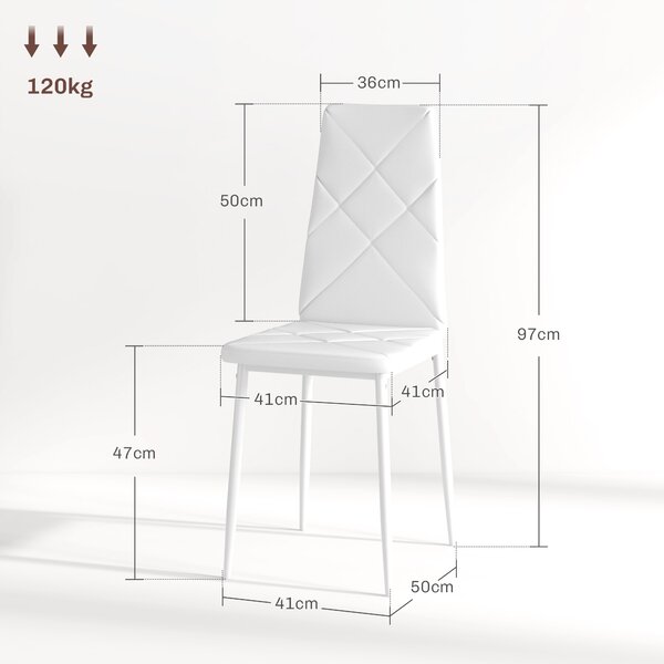 HOMCOM Set 2 Scaune de Sufragerie Tapițate cu Spătar Înalt, Picioare Antiderapante și Picioare din Oțel, 41x50x97 cm, Alb | Aosom Romania