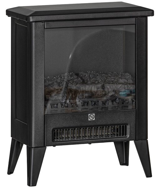 HOMCOM Șemineu Electric cu Efect Flacără 3D pe 3 Intensități, Oprire Automată, Încălzire Reglabilă, 36x21x47 cm, Negru | Aosom Romania