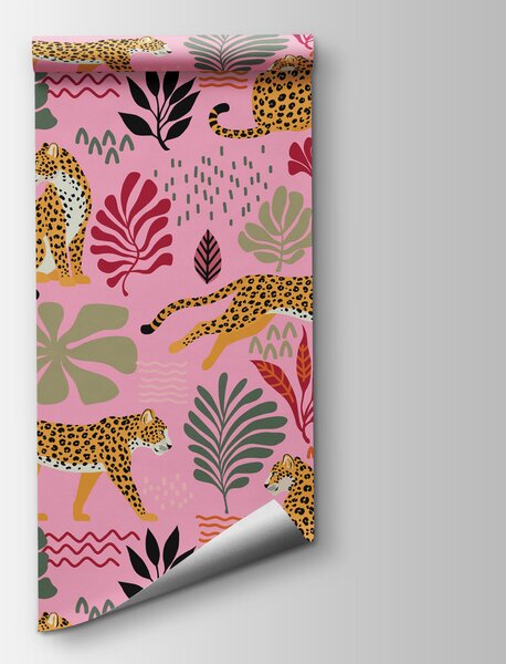 Fototapet Motiv cu leoparzi și flori, Fototapet pene, Fototapet populare, t00941 - Tapeko.ro