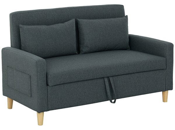 HOMCOM Canapea Modernă cu 2 Locuri, Brațe, 2 Perne Detașabile și Spațiu pentru Depozitare, 135x72x84 cm, Gri | Aosom Romania