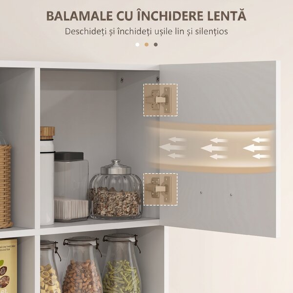 HOMCOM Dulap Înalt pentru Bucătărie cu Sertar, 4 Dulapuri și 3 Spații Deschise, 80x35x180 cm, Alb | Aosom Romania