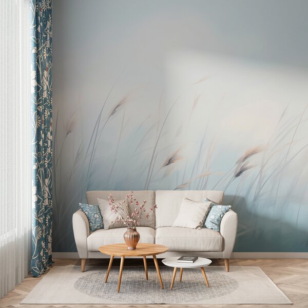 Tapet Delicate ierburi de câmp pe un fundal albastru, Fototapet Natură, w01643 : Uwalls.ro