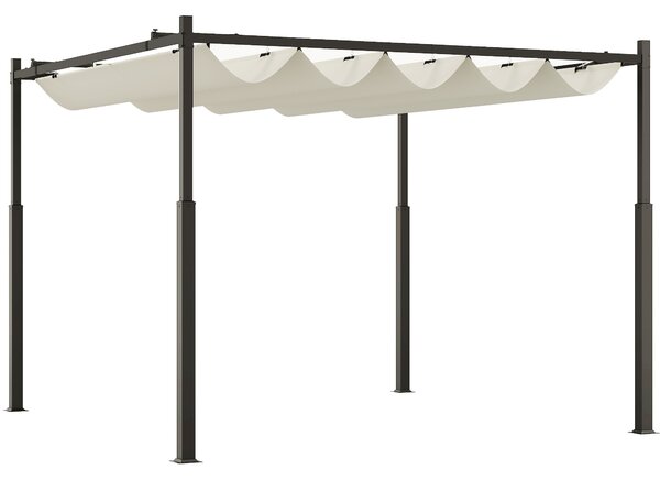 Outsunny Pergolă Pavilion cu Acoperiș Retractabil Rezistent la Apă, Culoare, 298x298x230 cm, Alb Crem | Aosom Romania