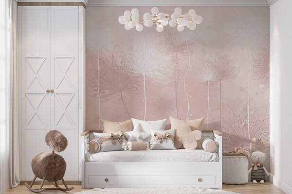 Tapet Flori delicate pe un fundal roz delicat, Fototapet Acuarelă, w01645v3 : Uwalls.ro