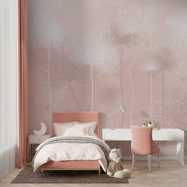 Tapet Flori delicate pe un fundal roz delicat, Fototapet Acuarelă, w01645v3 : Uwalls.ro