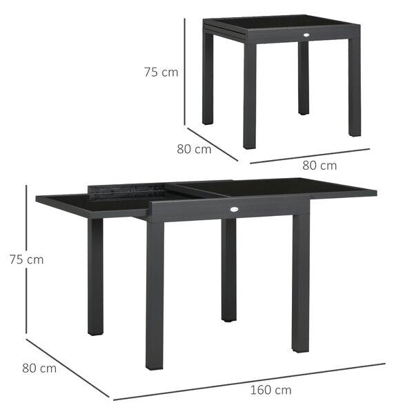Outsunny Masă de Grădină Extensibilă cu Blat din Sticlă 80-160x80x75 cm Negru | Aosom Romania