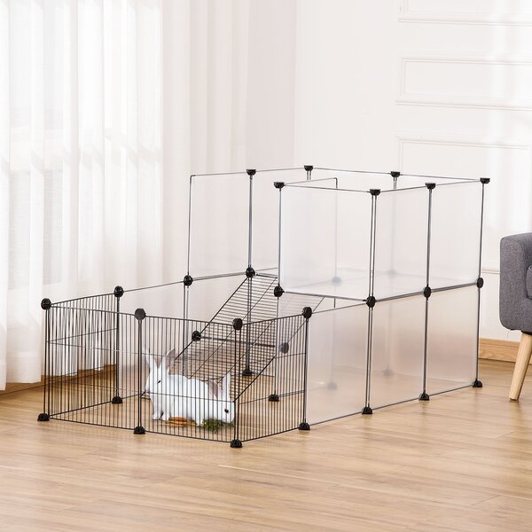PawHut Țarc Modular pentru Animale de Talie Mică cu Panouri și Accesorii, 140x70x70 cm, Negru | Aosom Romania