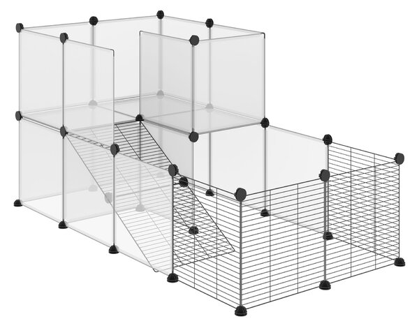 PawHut Țarc Modular pentru Animale de Talie Mică cu Panouri și Accesorii, 140x70x70 cm, Negru | Aosom Romania