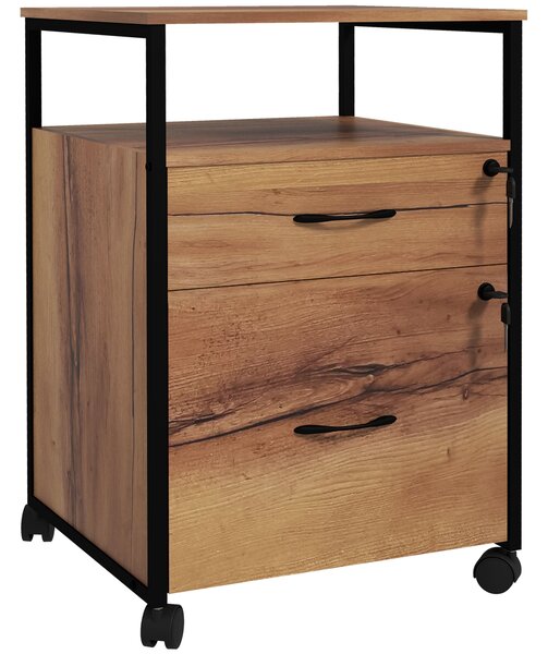 Vinsetto Dulap Sertare Birou, 2 Sertare cu Încuietoare, Roți, 44x40x66,5 cm, Maro Rustic | Aosom Romania