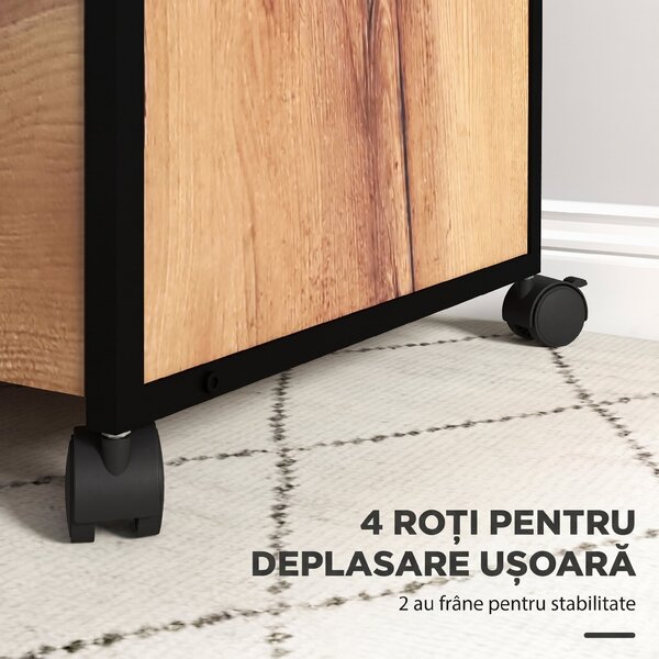 Vinsetto Dulap Sertare Birou, 2 Sertare cu Încuietoare, Roți, 44x40x66,5 cm, Maro Rustic | Aosom Romania