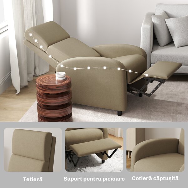 Fotoliu Relax HOMCOM Înclinabil Manual la 160° cu Suport pentru Picioare, Fotoliu Ergonomic Tapițat în Material Efect de In pentru Dormitor, Birou, Living și Sufragerie, Bej | Aosom Romania