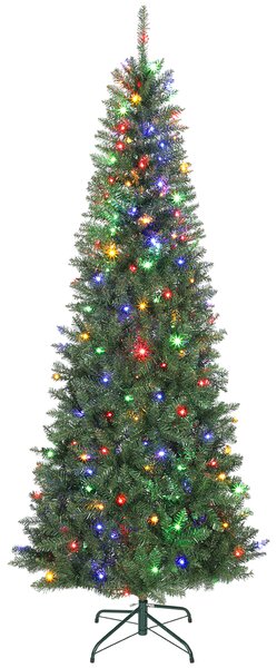 HOMCOM Pom de Crăciun Artificial de 210 cm cu Lumini Incorporate Albe și Colorate în 9 Moduri și 1273 Ramuri Ignifuge, Brad de Crăciun Realist și Des cu Bază Metalică Pliabilă pentru Acasă | Aosom Romania