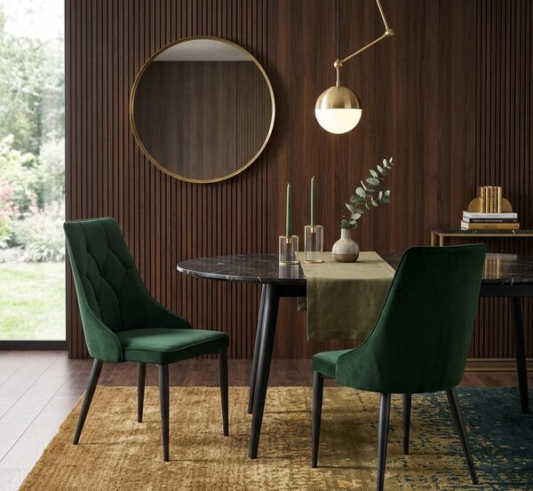 Scaun K365, verde inchis/negru, stofa catifelata/metal, 52x57x90 cm